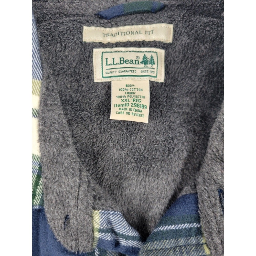 LL Bean 298189 Mens XXL 2XL Fleece Lined Plaid Jacket Shacket Blue Green Yellow - Picture 5 of 12